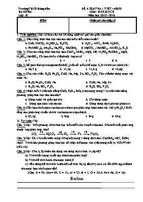 Đề kiểm tra 1 tiết (tiết 70) môn Hoá học 8 năm học 2015 - 2016 - Trường THCS Hùng Tiến